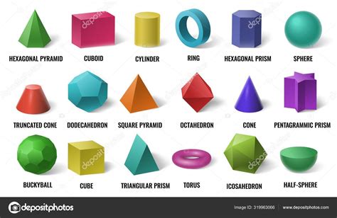 Formas básicas de cores 3D realistas. Formas geométricas ...