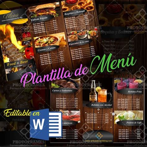 Formato de menu para restaurante editable en Word | Menus restaurantes ...
