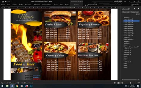 Formato de menu para restaurante editable en Word