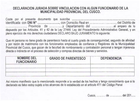 Formato Declaraciones Juradas Proveedores – Municipalidad ...
