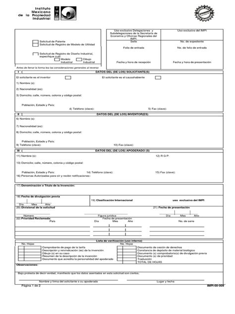 formato registro diseño industrial IMPI_00_009 | Patentes | Gobierno