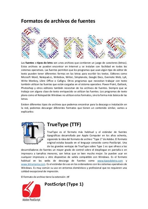 Formatos de archivos de fuentes: TrueType  TTF , PostScript y OpenTyp…