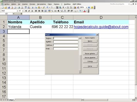 Formulario de datos en Excel