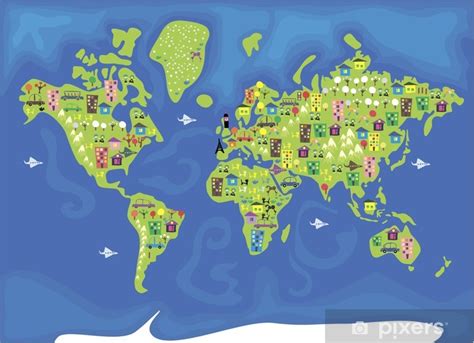 Fotomural Dibujos animados mapa del mundo • Pixers ...