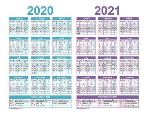 Free 2020 2021 Calendar Printable Word, PDF