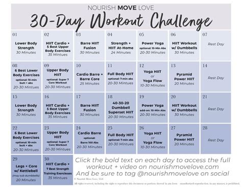 FREE 30 Day Workout Challenge + Workout Calendar |Nourish ...