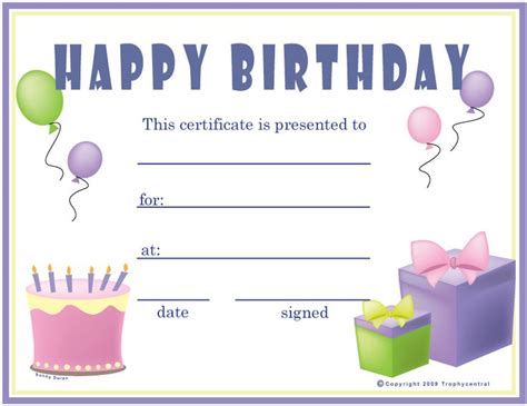 Free Birthday  Girl  Certificates, Certificate Free ...