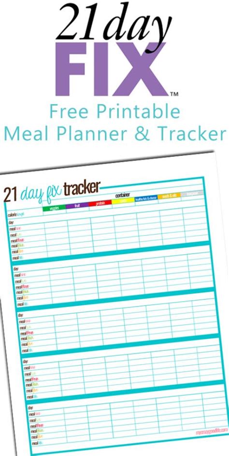 Free printable 21 Day Fix meal tracking sheet | Meal ...