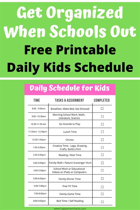 Free Printable Daily Schedule for Kids at Home | Daily ...