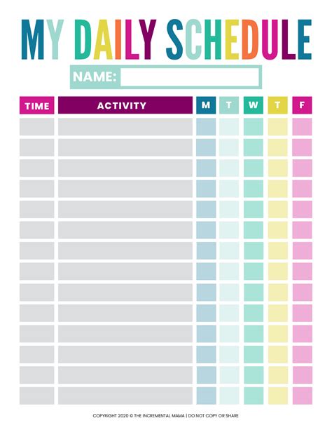 Free Printable Kid s Daily Schedule Template | Daily ...