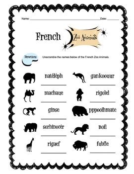 French Zoo Animals Worksheet Packet by Sunny Side Up ...