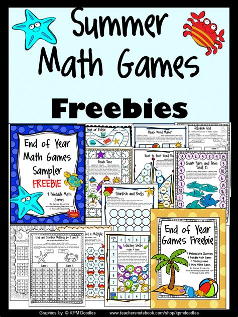 Fun Games 4 Learning: Summer Math Games Freebies and End ...
