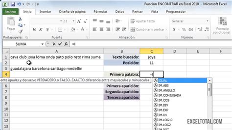 Función ENCONTRAR en Excel 2010   YouTube