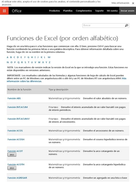 Funciones de Excel  Por Orden Alfabético    Soporte ...