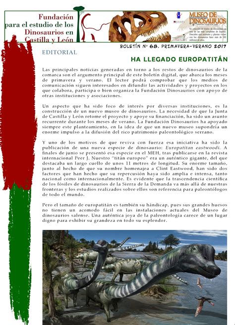 Fundacion Dinosaurios Cyl: Boletín Informativo nº 68, primavera verano 2017