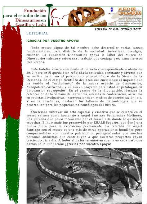 Fundacion Dinosaurios Cyl: Boletín Informativo nº 69 otoño 2017