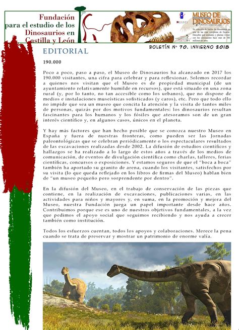Fundacion Dinosaurios Cyl: Boletín Informativo número 70, invierno 2018