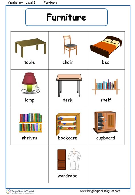 Furniture English Vocabulary Worksheet – English Treasure Trove