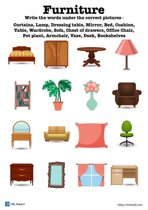 Furniture vocabulary with pictures   ESL Vault