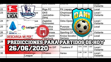 Fútbol Predicciones para Partidos de Hoy 26/06/2020    Descarga este ...