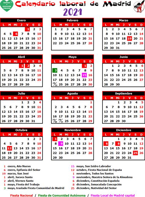 GAtos Sindicales: [MAD] Calendario laboral 2021