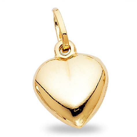GemApex   Solid 14k Yellow Gold Puffed Heart Pendant Love Charm ...