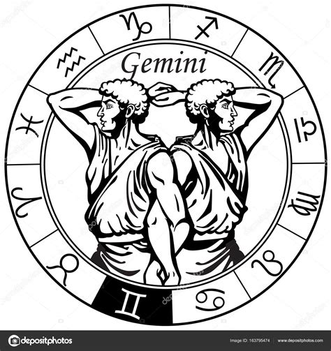 Gemini signo del zodíaco negro blanco vector, gráfico vectorial ...