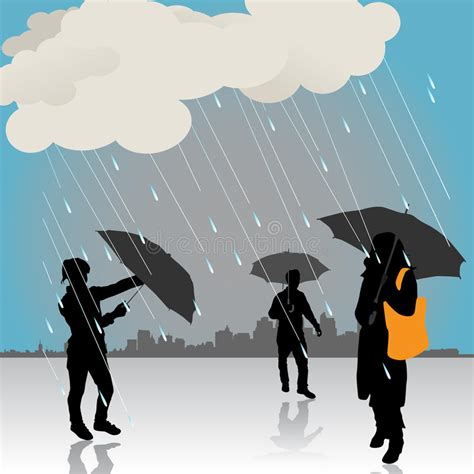 Gente bajo la lluvia ilustración del vector. Ilustración de bolso ...