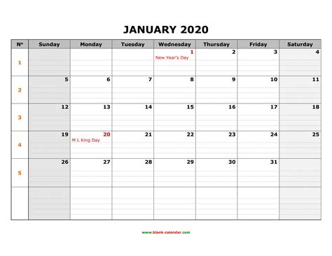 Get 2020 Printable Calendar With Large Squares | Calendar ...