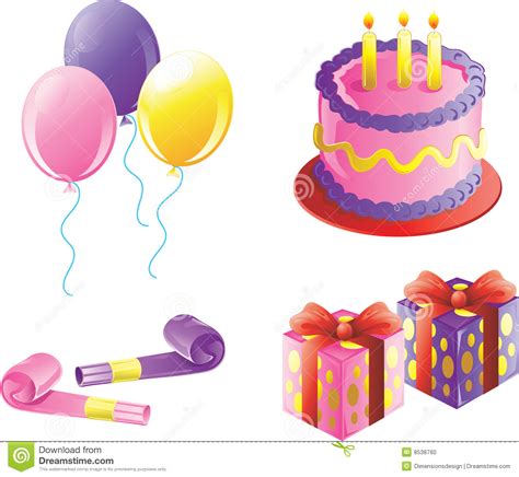 Girl birthday party icons stock illustration. Illustration ...