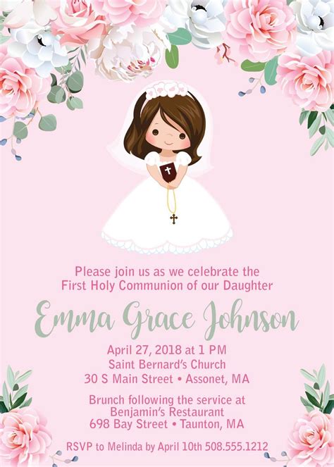 Girl First Communion Invitations | Communion invitations ...