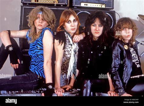 GIRLSCHOOL   UK girl rock group in 1981 Stock Photo   Alamy