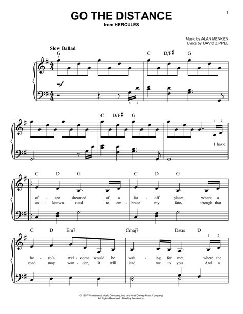 Go The Distance sheet music by Michael Bolton  Easy Piano – 68483