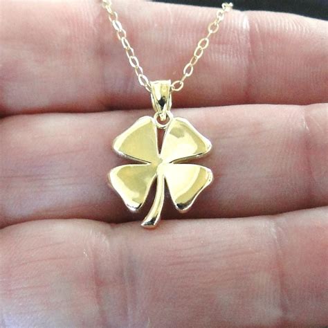 Gold Four Leaf Clover Necklace, 14K SOLID GOLD Lucky Charm   Sarah from ...