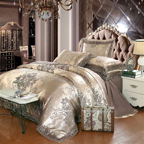 Gold silver coffee jacquard luxury bedding set queen/king ...