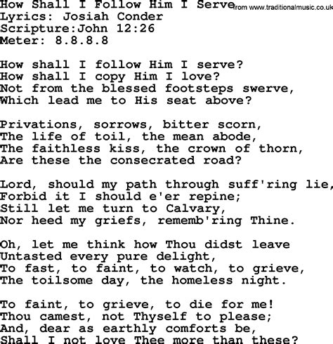 Good Old Hymns   How Shall I Follow Him I Serve   Lyrics ...