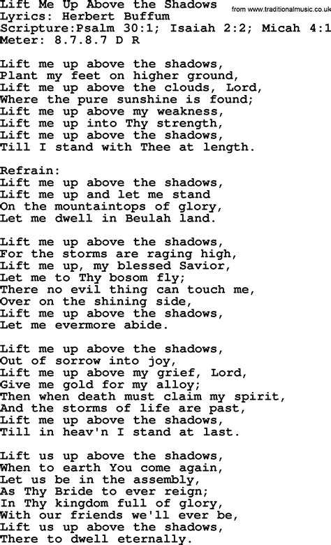 Good Old Hymns   Lift Me Up Above the Shadows   Lyrics ...