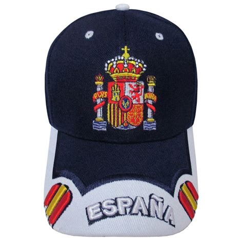 gorra azul marino con escudo de España bordado en la parte frontal