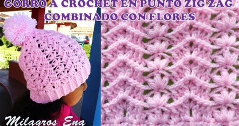 Gorro a crochet en punto ZIG ZAG para niñas combinado con FLORES ...