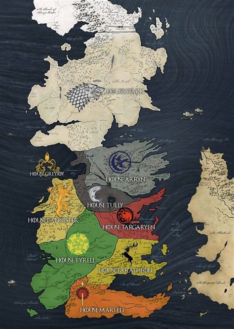GoT Game of Thrones Westeros map of all the Houses. Stark, Lannister ...