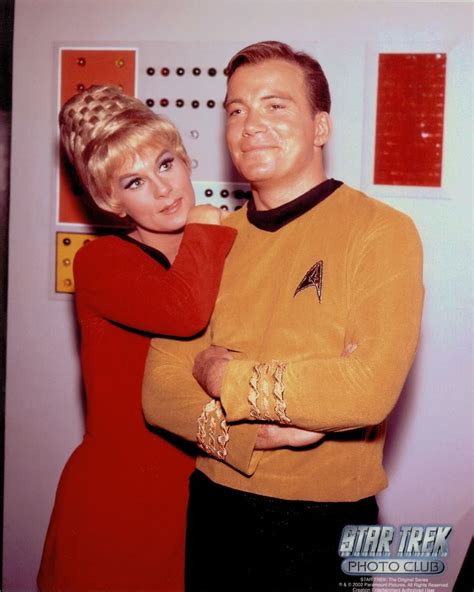 Grace Lee Whitney as Yeoman Janice Rand poses with William ...