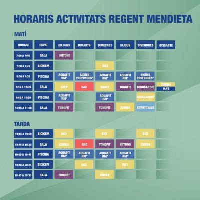 Graella   Horaris activitats dirigides   Club Esportiu Mediterrani