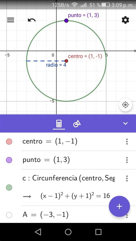 Graficar la circunferencia con centro  1, 1  y pasa por  1,3    Brainly.lat