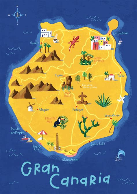 Gran Canaria map, illustrated map, Las Palmas, Canary ...