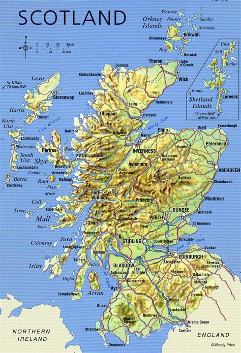 Grande detallado mapa de Escocia con relieve, carreteras ...