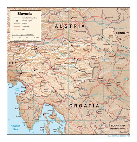 Grande detallado mapa político de Eslovenia con relieve, carreteras ...