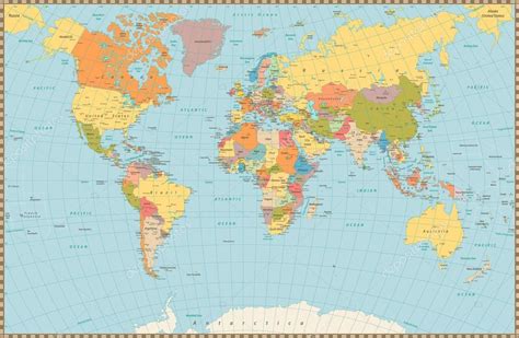 Grande vindima detalhada cor mapa mundo político — Vetor ...