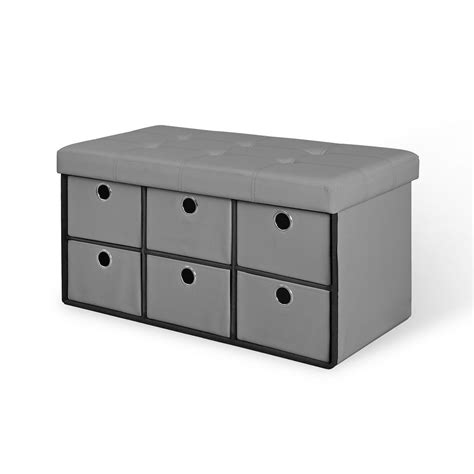 Gray Folding Storage Bench with Drawers 66114   The Home Depot