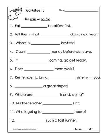 Great worksheet for practice of your vs. you re. I will ...