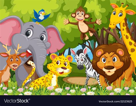 Group of animals in jungle Royalty Free Vector Image